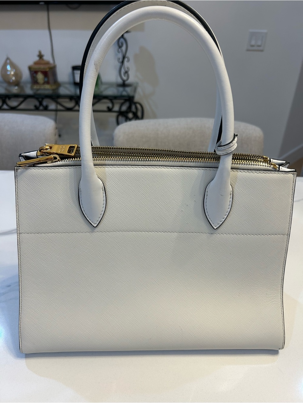 Prada White City Calfskin Saffiano Greche Paradigme Bag. NO SHOULDER STRAP - Picture 3 of 16